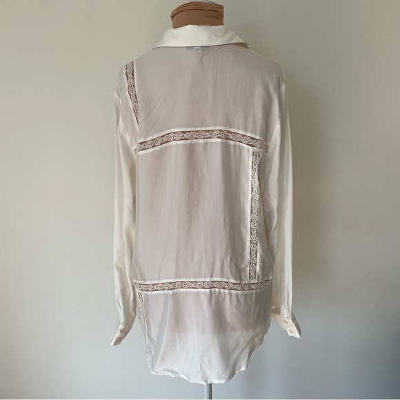 Rails White Sands Silky Cupro Blend Mona Lace Inset Tunic Blouse Button Down S - Picture 7 of 12